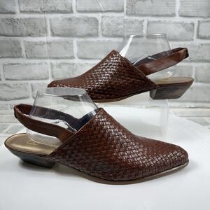 Rafael Blantini Clint Women's 11 Brown Leather Woven VINTAGE Kitten Heel Mules